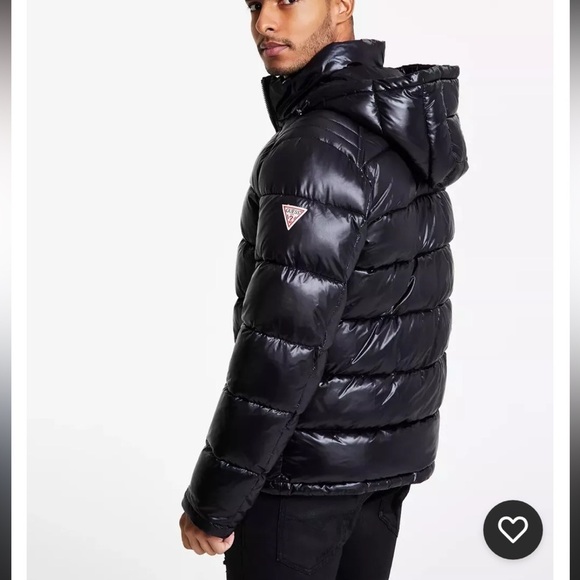 Guess Men's Hooded Puffer Jacket Size XXL 2XL Glossy Mid-Weight Zip Pockets NWOT - Picture 2 of 13